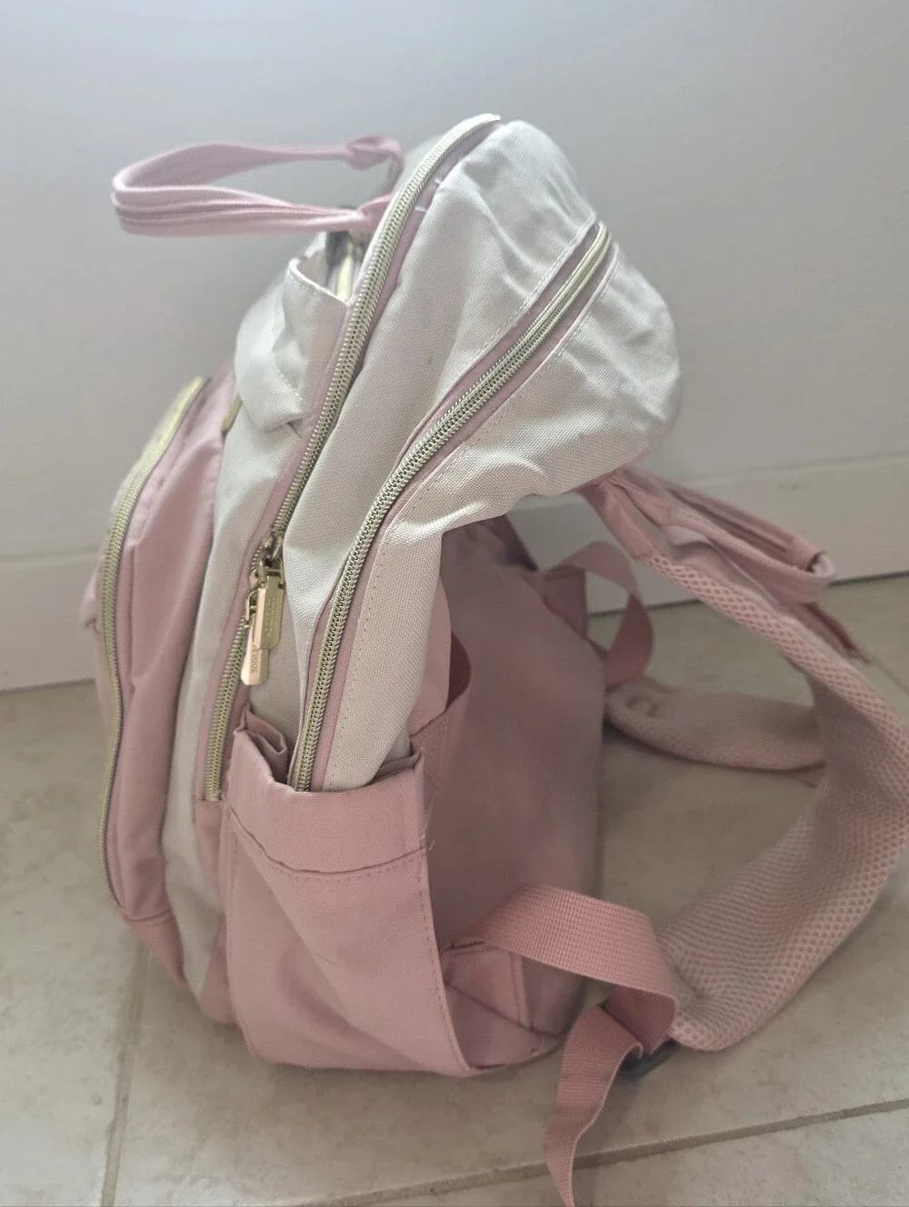 LOVEVOOK Pink Cream Multi Pocket Laptop Backpack Travel Work School Bag